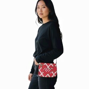 Brighton Love Dove Bag Crossbody Canvas Red white black and black fringe charm